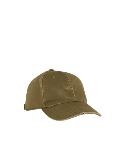 Saint Laurent Ysl Washed Denim Baseball Hat In Khaki