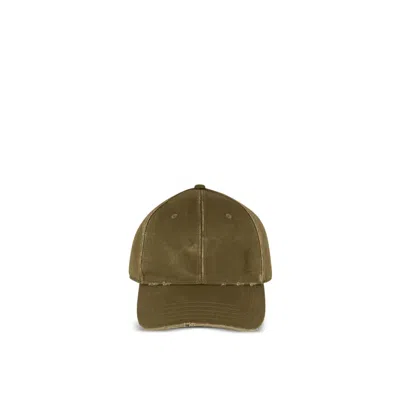 Saint Laurent Ysl Washed Denim Baseball Hat In Khaki
