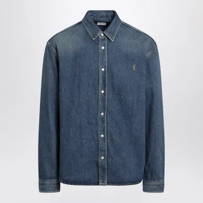 Saint Laurent Cassandre Cotton Denim Shirt In Blue