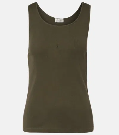 Saint Laurent Cassandre Cotton Jersey Tank Top In Green