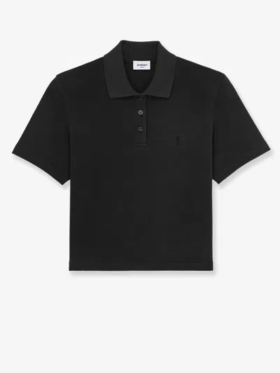 Saint Laurent Cassandre Cotton Piqué Cotton Polo Shirt In Black