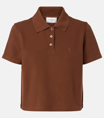 Saint Laurent Cassandre Cotton Piqué Polo Shirt In Brown