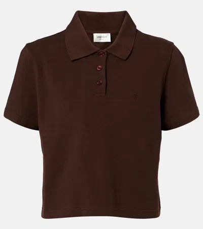 Saint Laurent Cassandre Cotton Piqué Polo Shirt In Brown