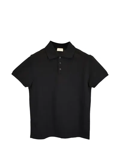 Pre-owned Saint Laurent Cassandre Cotton Polo Shirt In Black