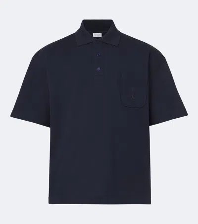 Saint Laurent Cassandre Cotton Pique Polo T-shirt In Blue