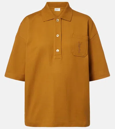 Saint Laurent Cassandre Cotton Polo Shirt In Gold