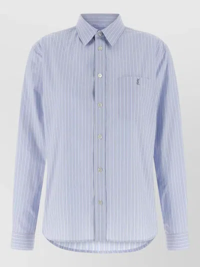 Saint Laurent Cassandre Shirt Striped Pattern Chest Pocket In Blue
