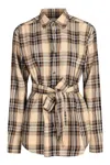 Saint Laurent Tartan Check Long-sleeved Shirt In Neutral