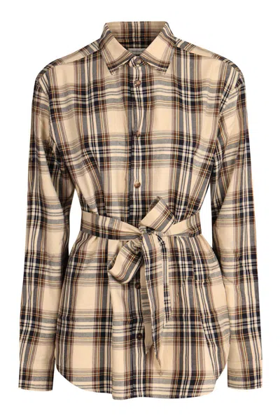 Saint Laurent Cassandre Cotton Shirt In Brown