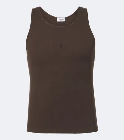 Saint Laurent Cassandre Cotton Tank Top In Brown