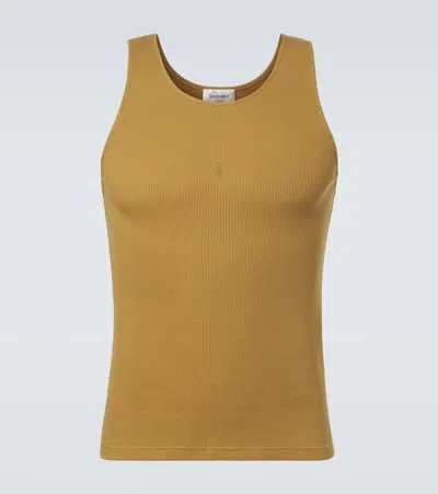 Saint Laurent Cassandre Cotton Tank Top In Gold