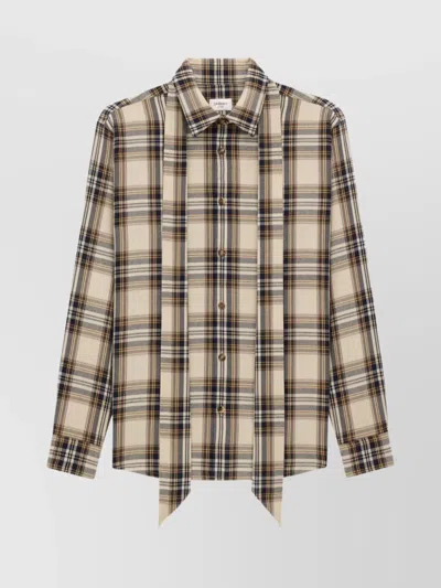 SAINT LAURENT CASSANDRE COTTON TARTAN LAVALLIÈRE SHIRT