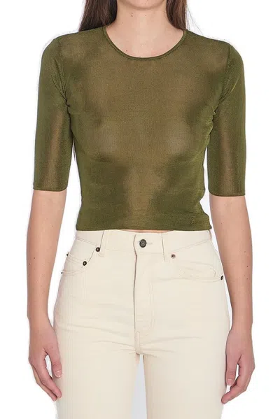 Saint Laurent Cropped Top With Cassandre In Green