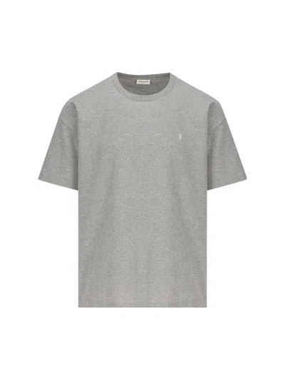 Saint Laurent Cassandre Crewneck T-shirt In Grey
