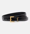 Saint Laurent Cassandre Croc-effect Leather Belt In Black