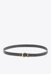 Saint Laurent Cassandre Croc-embossed Leather Belt In Brown