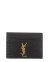 Saint Laurent Cassandre Croc-embossed Leather Card Case In Black