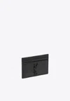 Saint Laurent Cassandre Croc-embossed Leather Cardholder In Black