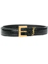 Saint Laurent Cassandre Crocodile-embossed Belt In Black