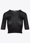 Saint Laurent Cassandre Cropped Knit Top In Black