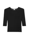 Saint Laurent Semi-sheer Crewneck Top With Cassandre In Black