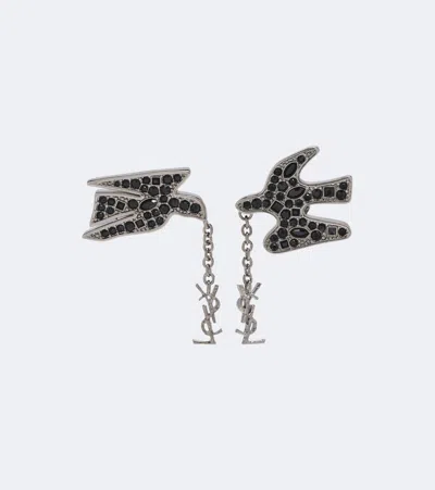Saint Laurent Cassandre Crystal-embellished Earrings In Metallic