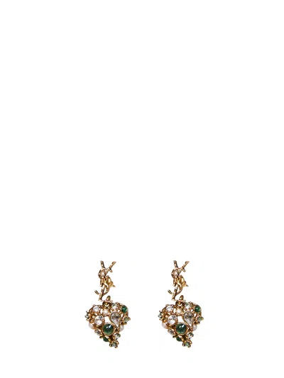 Saint Laurent Cassandre Crystal-embellished Heart Earrings In Yellow