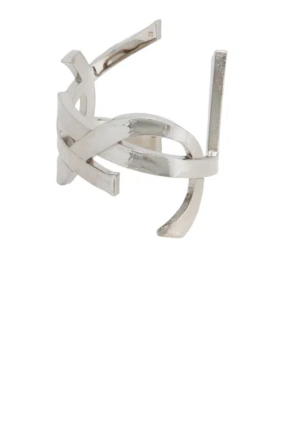 Saint Laurent Cassandre Cuff In Silver