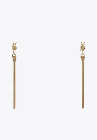 Saint Laurent Cassandre Gold Dangling Earrings Women In Silver