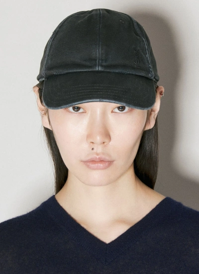Saint Laurent Cassandre Cotton Cap In Black