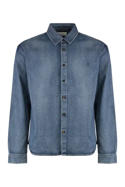 Saint Laurent Cassandre Denim Shirt In Blue