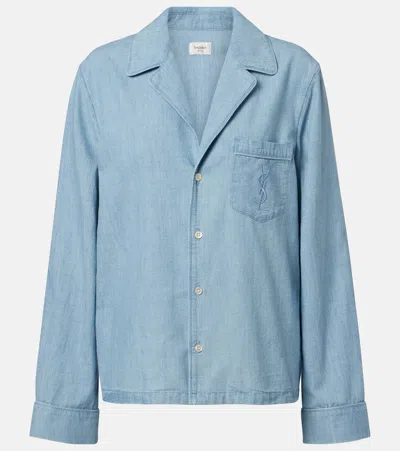 Saint Laurent Cassandre Denim Shirt In Blue