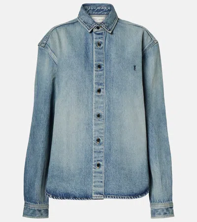 Saint Laurent Cassandre Denim Shirt In Blue