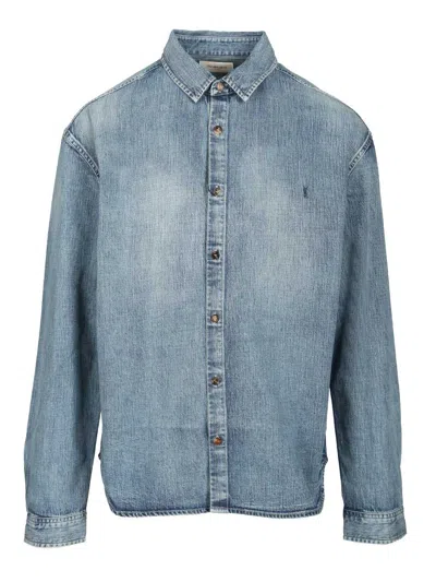 Saint Laurent Cassandre Denim Shirt Casual Light Blue