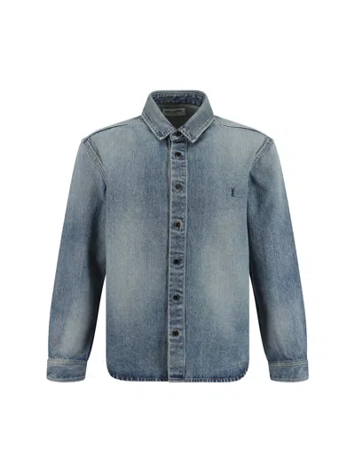 Saint Laurent Cassandre' Blue Cotton Shirt In Multi