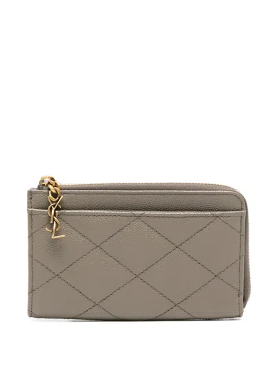 Saint Laurent Cassandre Diamond-quilted Card Holder In Gray