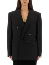 Saint Laurent Cassandre Double-breasted Wool Gabardine Blazer In Black