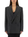 Saint Laurent Oversized Double-breasted Pinstriped Wool-flannel Blazer In Gray