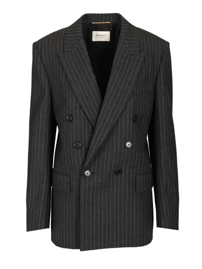 SAINT LAURENT CASSANDRE DOUBLE-BREASTED JACKET JACKETS GREY
