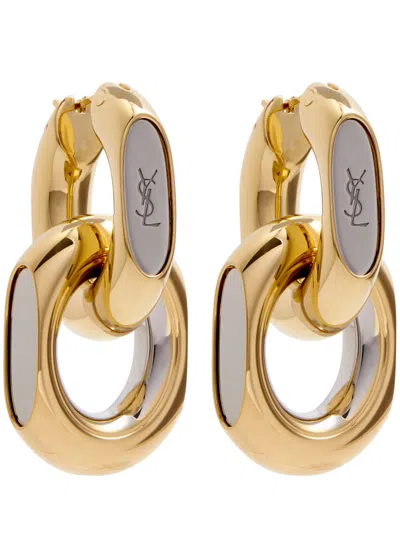 Saint Laurent Cassandre Double Hoop Earrings In Gold