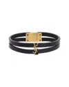 Saint Laurent Cassandre Double Strand Leather Bracelet In Black