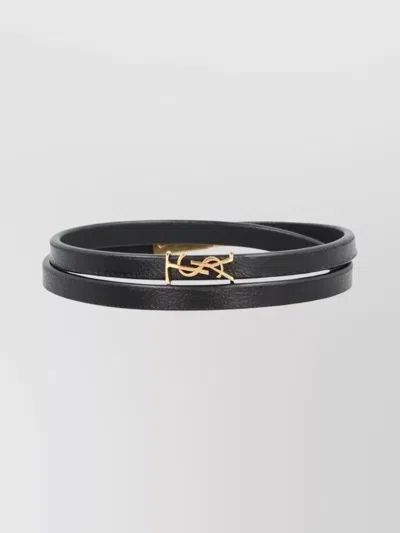 SAINT LAURENT CASSANDRE DOUBLE WRAP BRACELET LEATHER METAL