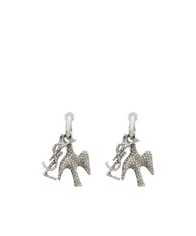Saint Laurent Cassandre Dove Charm Hoop Earrings In Zircon In Crystal And Palladium