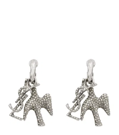 Saint Laurent Cassandre Dove Charm Hoop Earrings In Silver