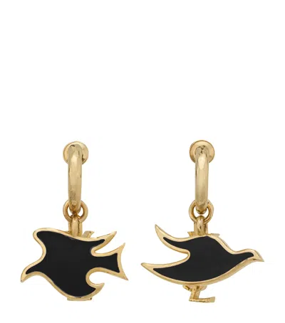 Saint Laurent Cassandre Dove Charm Hoop Earrings In Gold