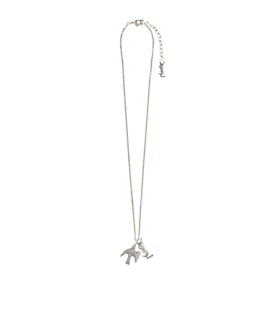 Saint Laurent Cassandre Dove Necklace In Zircon In Crystal And Palladium