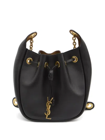 Saint Laurent Cassandre Drawstring Leather Shoulder Bag In Black