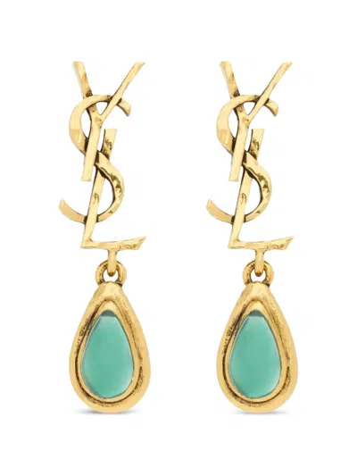 Saint Laurent Le Cassandre Pendant Earrings In White
