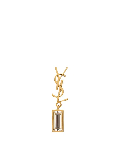 Saint Laurent Crystal-embellished Cassandre Single Earring In Metallic