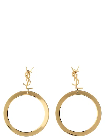 Saint Laurent Cassandre Pendant Hoop Earrings In Metallic